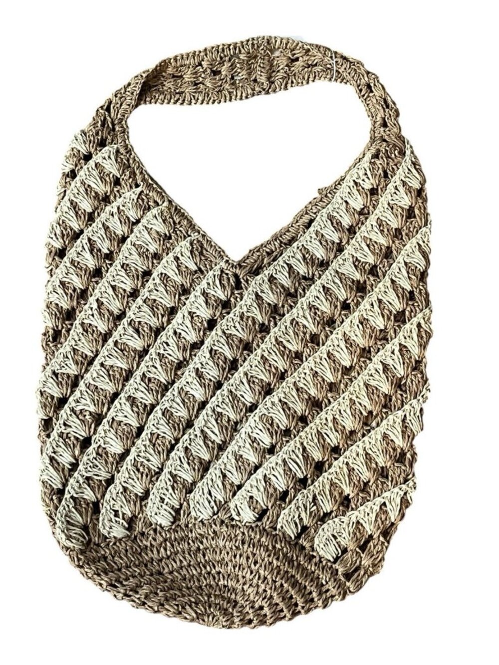 Beige Straw Beach Bag Double Handles Shoulder Woven Tote Primark Striped NWT